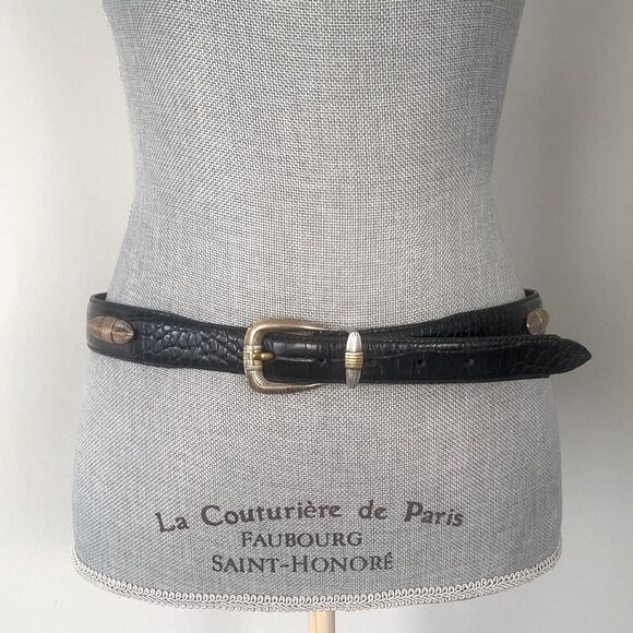 Greg Norman Collection Black Croc-Embossed Leather Belt Gold Buckle 40" Western - Picture 1 of 7